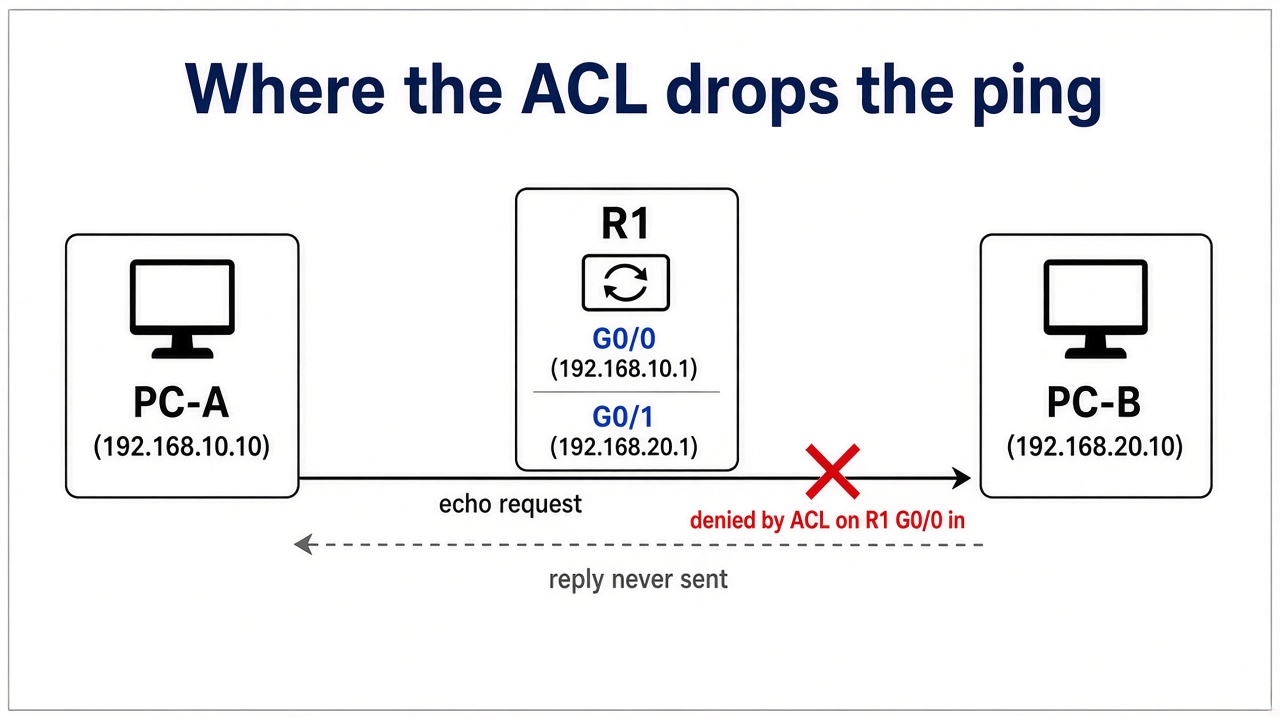 Packet path and ACL deny point diagram